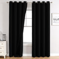 ChrisDowa 100% Blackout Curtains 90 inch Long for Bedroom with Black Liner, 2 Thick Layers Total Blackout Thermal Insulated Grommet Long Wi…
