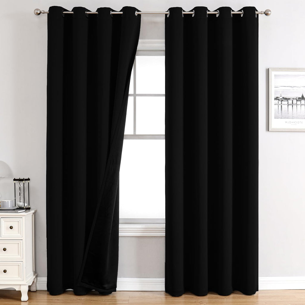 ChrisDowa 100% Blackout Curtains 120 inch Long for Bedroom with Black Liner, 2 Thick Layers Total Blackout Thermal Insulated Grommet Long W…