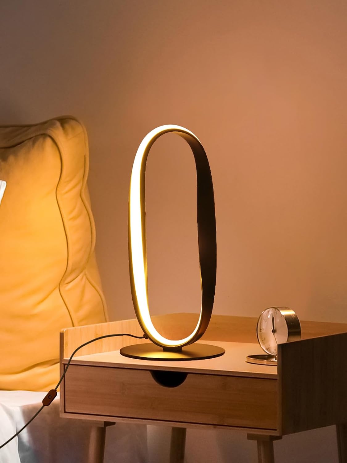 NUÜRLightning NUÜR Circle LED Table Lamp, 3 Color Temperatures Bedside Lamp for Living Room, Stepless Dimmable Bedside Table Lamp