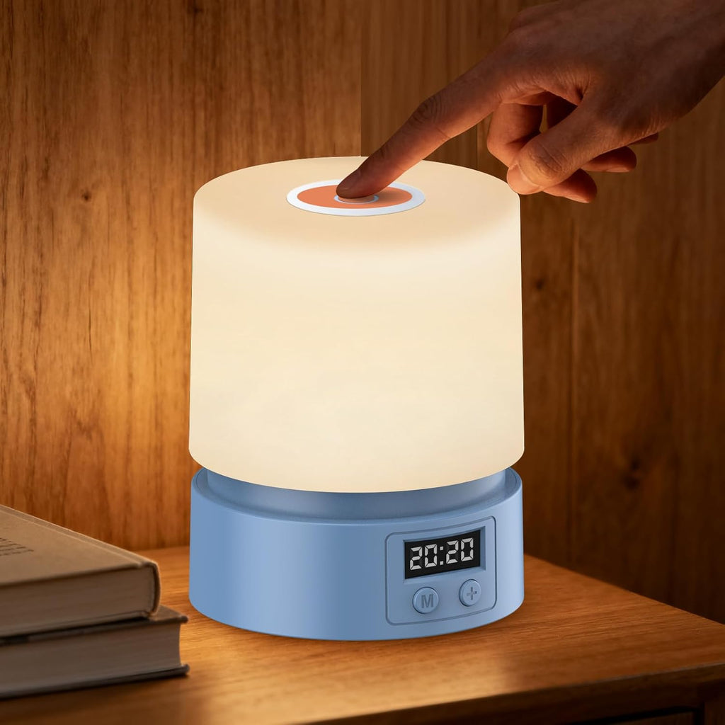 Nursery Night Light with Clock for Kids, Touch Lamp Bedside Desk Lamp, Portable Breastfeeding Night Lamp for Baby, 3 Color Stepless…