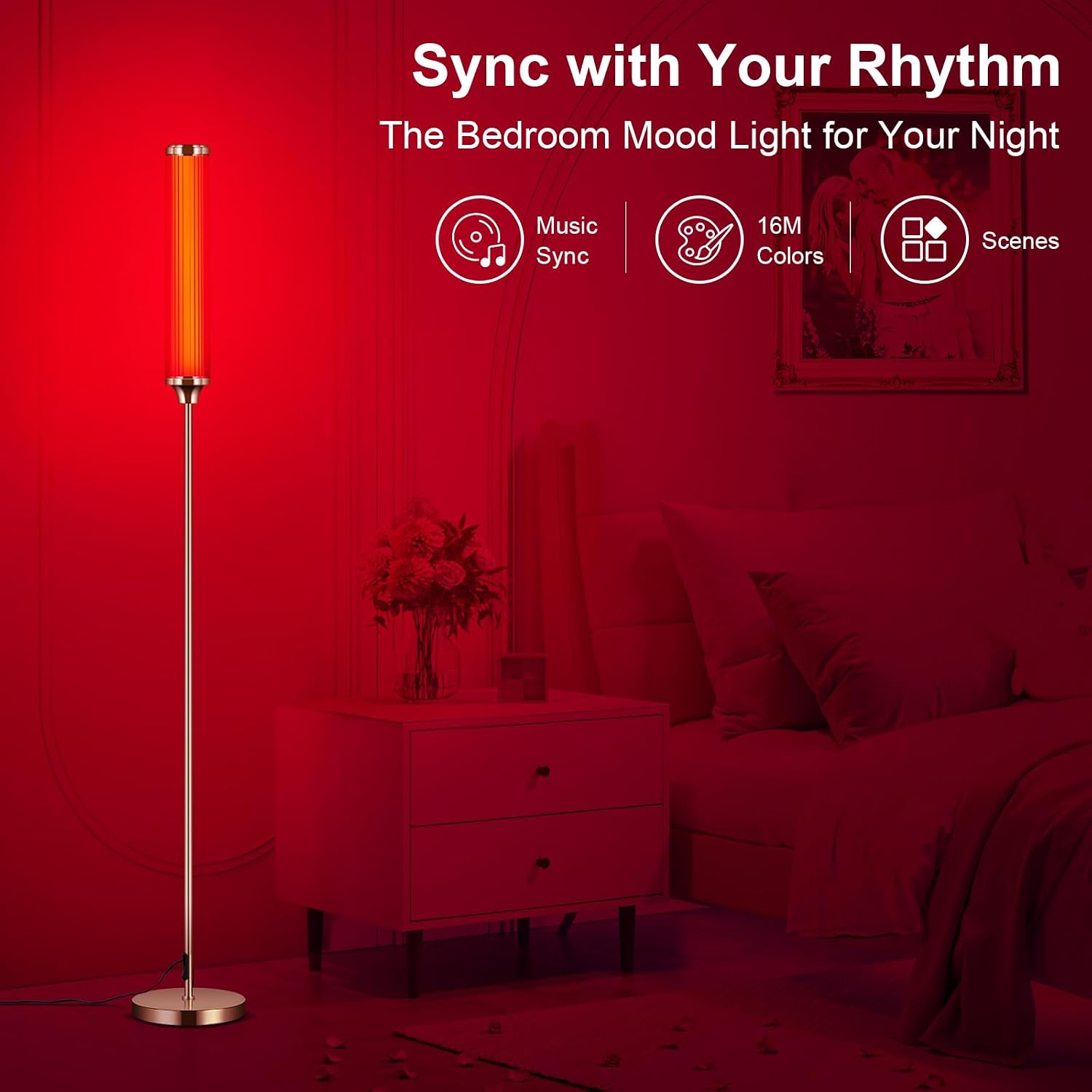 FRIDEKO HOME Floor Lamp, Smart RGBCW LED Color Changing Ambient Lighting for Living Room & Gaming Decor, Standing Lamp with App & Remote…