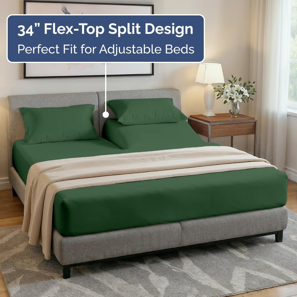 Flex Top Split Head King 4 Piece Sheet Set - Ultra-Soft, Breathable & Cooling Bed Sheets Set - Hotel Luxury Bedding for Women & Men with…
