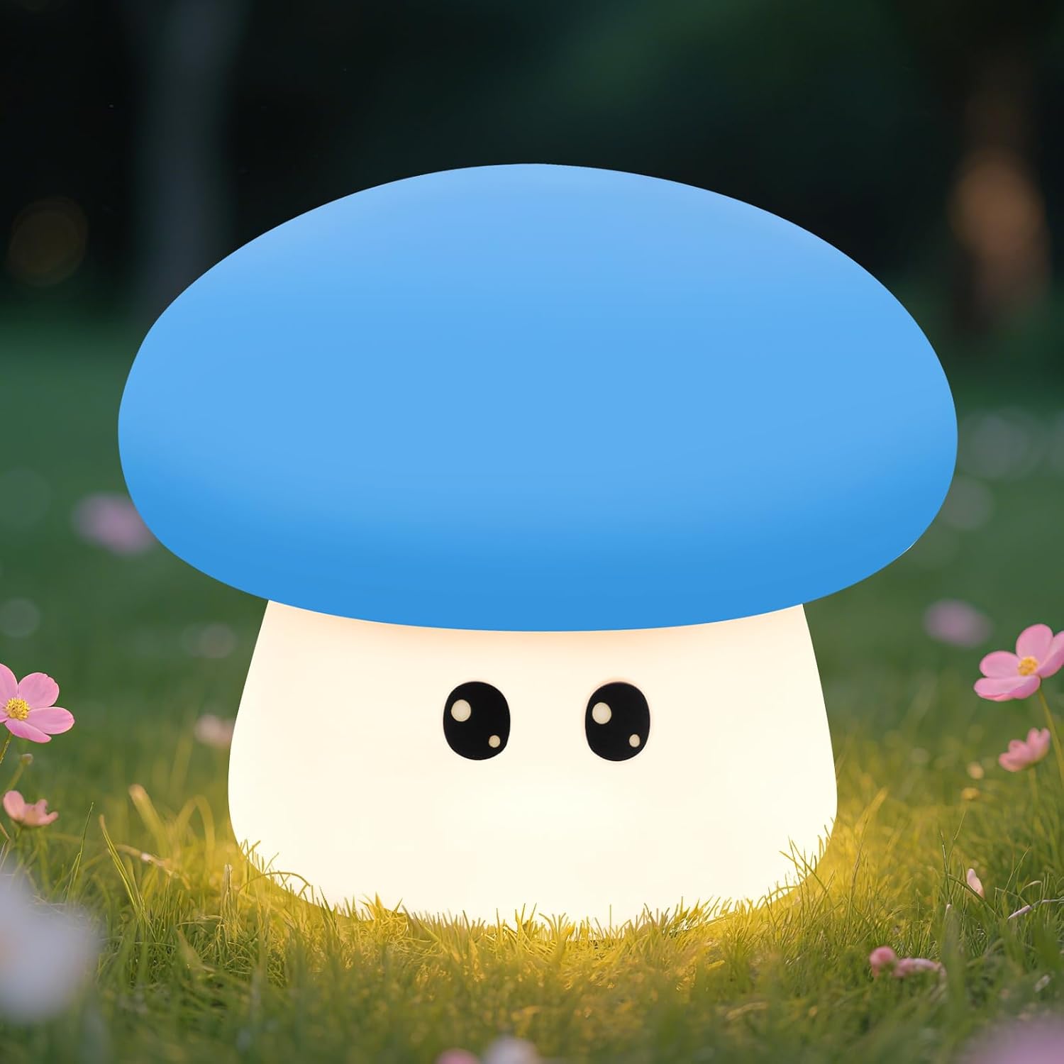 Squishy Big Eyes Mushroom Night Light with RGB Mode 3 Brightness Adjustable Nursery Breastfeeding Nightlight Cute LED Blue Mushroom Lamp…