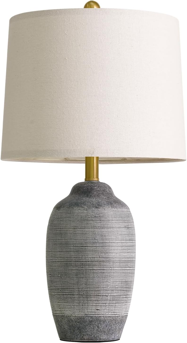 USumkky 24.5" Vintage Ceramic Table Lamp with 5FT Cord, Single Farmhouse Rustic Bedside Lamp with Natural Textured Finish, Nightstand…