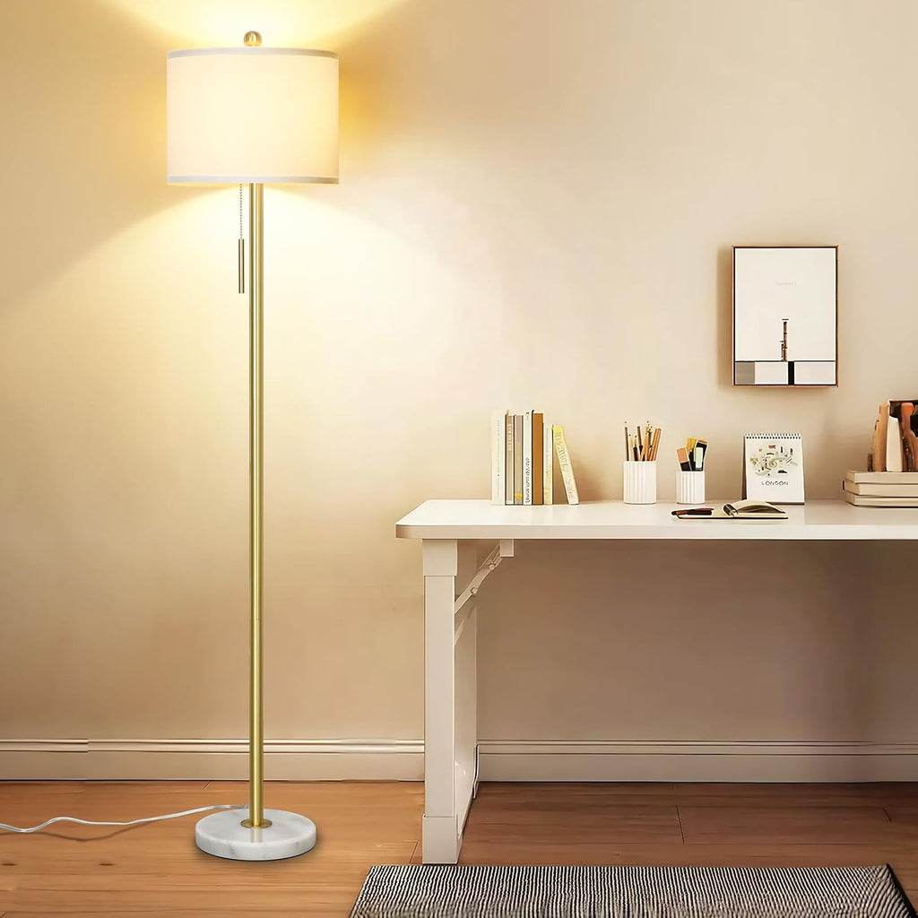 Qingmiao 【Upgraded】 Dimmable Gold Floor Lamps for Living Room, 63in Modern Standing Lamp with Marble Base, Tall Pole Light with White…