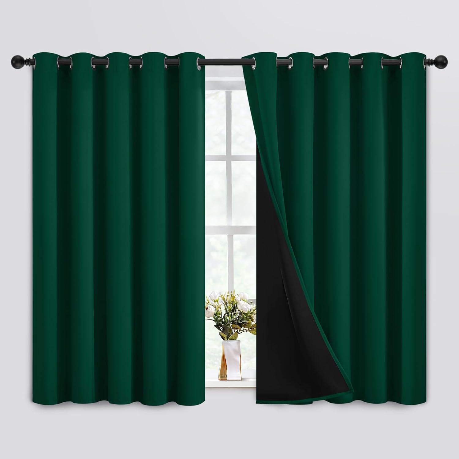 SimpleHome 100% Blackout Curtains for Bedroom, Thermal Insulated Dark Green Grommet Window Drapes Room Darkening Curtains for Living Room wi…