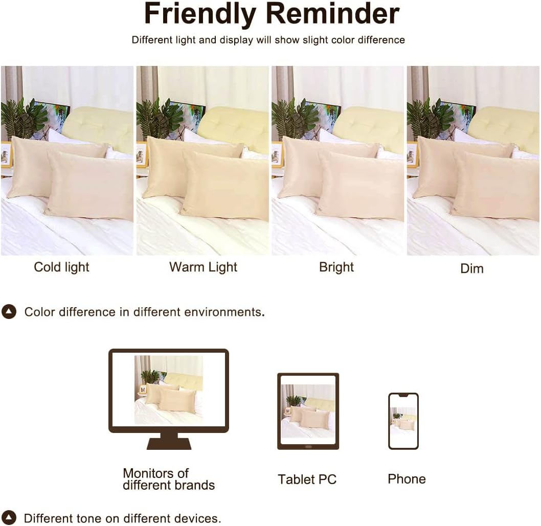 uxcell Travel Satin Pillowcase with Zipper, Super Soft and Luxury, Silky Pillow Cases Covers Set of 2, 14"x20", Caramel
