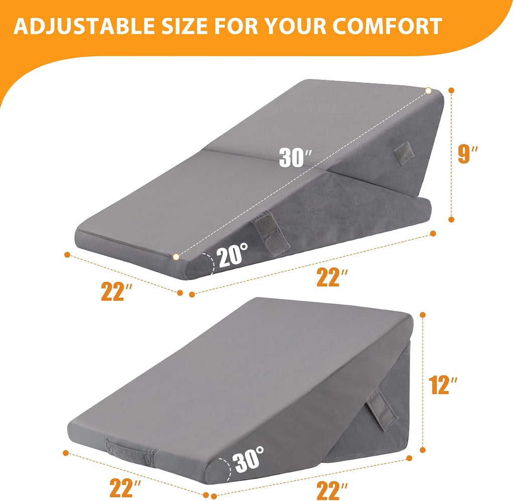 Ruqmuis Bed Wedge Pillow for Sleeping, 9&12 Inch Adjustable Wedge Pillow Set for After Surgery, Triangle Pillow for Back, Leg Support, Aci…