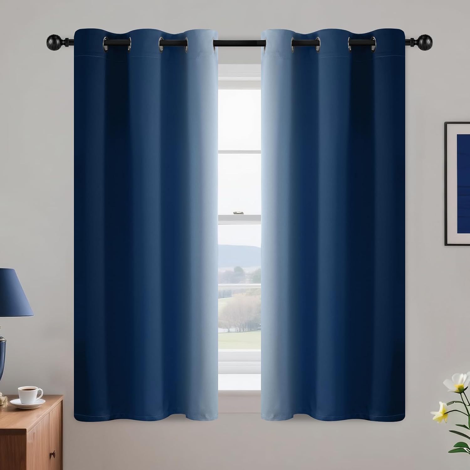 Yakamok Blue and Greyish White Ombre Curtains, Room Darkening Gradient Color Curtains for Bedroom, Light Blocking Thermal Insulated Window…