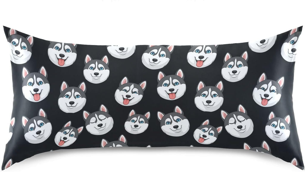 Cartoon Husky Dark Pillow Covers Silk Pillowcase for Hair and Skin Breathable Soft Satin Pillowcase Queen Size Pillow Case for Bedroom…