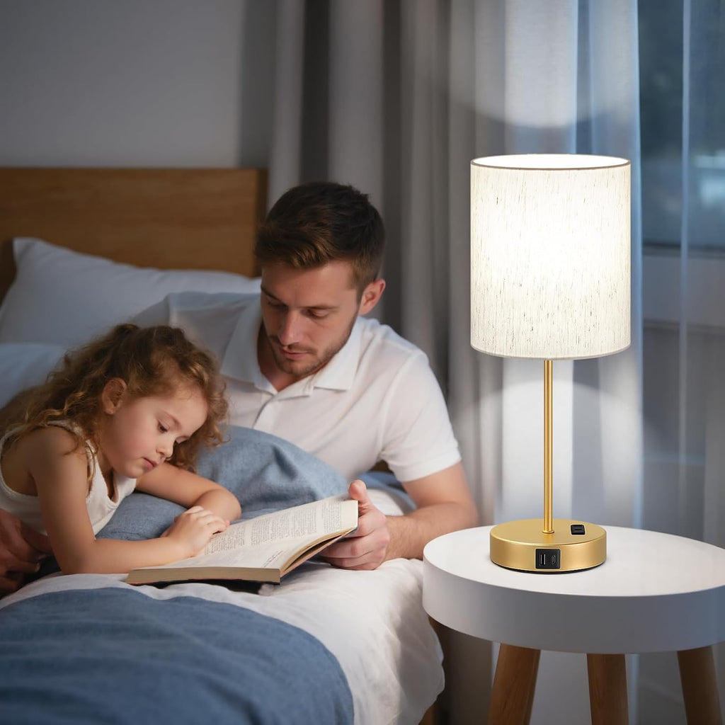 Fenmzeelighting Gold Touch Lamps for Nightstand Set of 2 - Bedside Table Lamp for Bedroom with Dual USB Ports & AC Outlet, 3-Way Dimmable L…