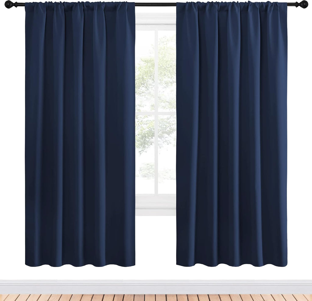NICETOWN Window Curtains Blackout Draperies - Thermal Insulated Solid Top Pocket Blackout Drapes for Nursery Room (1 Pair, Navy, 52 x 72…