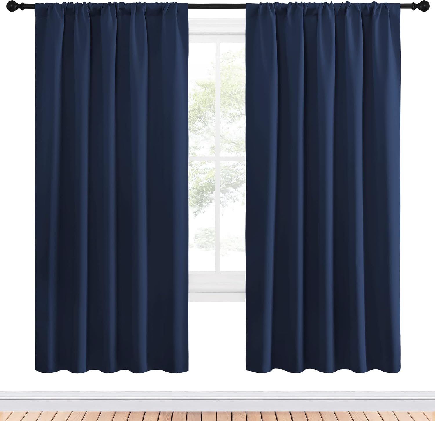 NICETOWN Window Curtains Blackout Draperies - Thermal Insulated Solid Top Pocket Blackout Drapes for Nursery Room (1 Pair, Navy, 52 x 72…