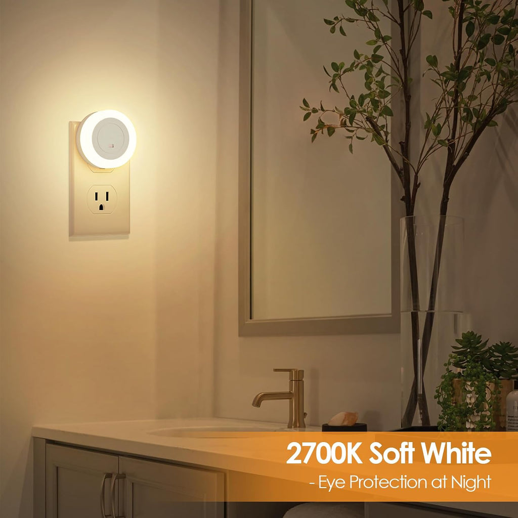 FOLKSMATE LED Night Lights Plug in, 2-Pack Dimmable Nightlight Plug Into Wall with Light Sensor, Soft White Adjustable for Adults…