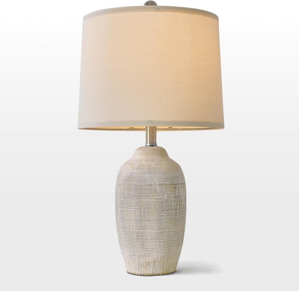 USumkky 24 inch Vintage Ceramic Table Lamp with 5FT Cord - Single Farmhouse Rustic Bedside Lamp with Natural Textured Finish, Nightstand…