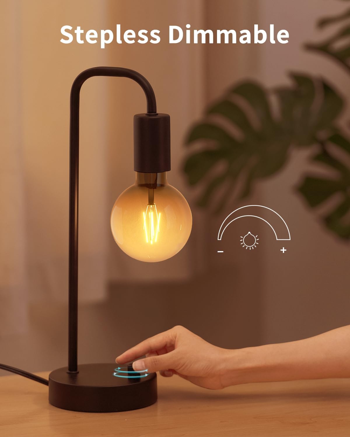 ONEWISH Industrial Table Lamp Set of 2 with USB C&A Charging Port, Stepless Dimmable Nightstand Bedside Lamps for Bedroom, Desk Lamps with…