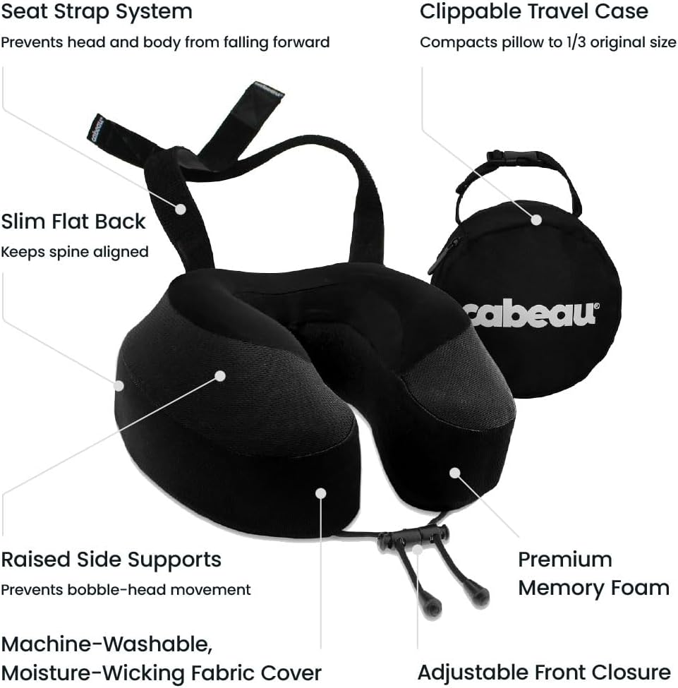 Cabeau Evolution S3 Airplane Travel Pillow for Long Flights - Supportive Memory Foam Body Positioner with Seat Straps to Se Your Head a…