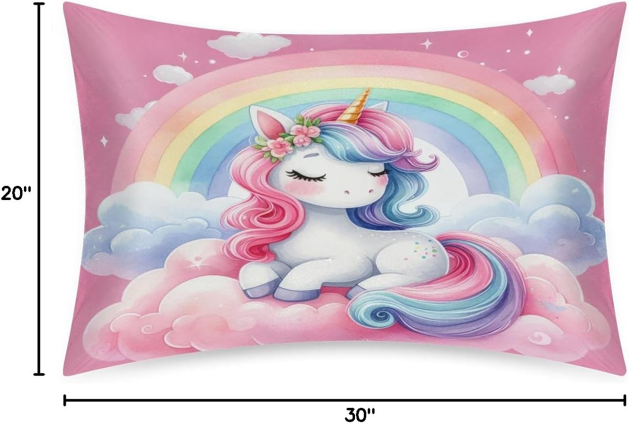 Unicorn Rainbow Cloud Satin Silk Pillowcase for Hair and Skin Pillow Cases Queen Size Soft Silk Pillow Case with Envelope Closure Print…