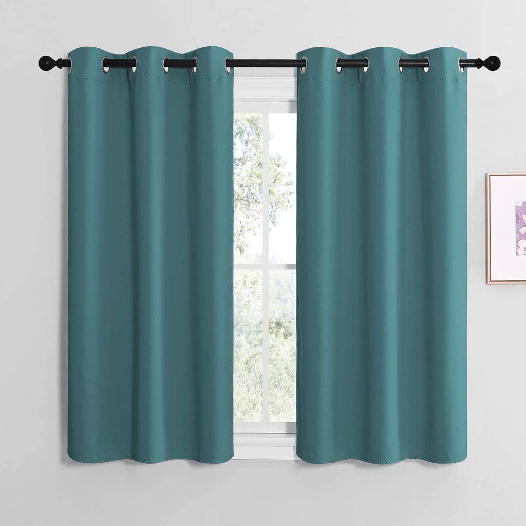 NICETOWN Short Kitchen Blackout Curtains, Thermal Insulated Solid Grommet Blackout Curtains/Drapes/Panels for Dining Room (Sea Teal, 1…
