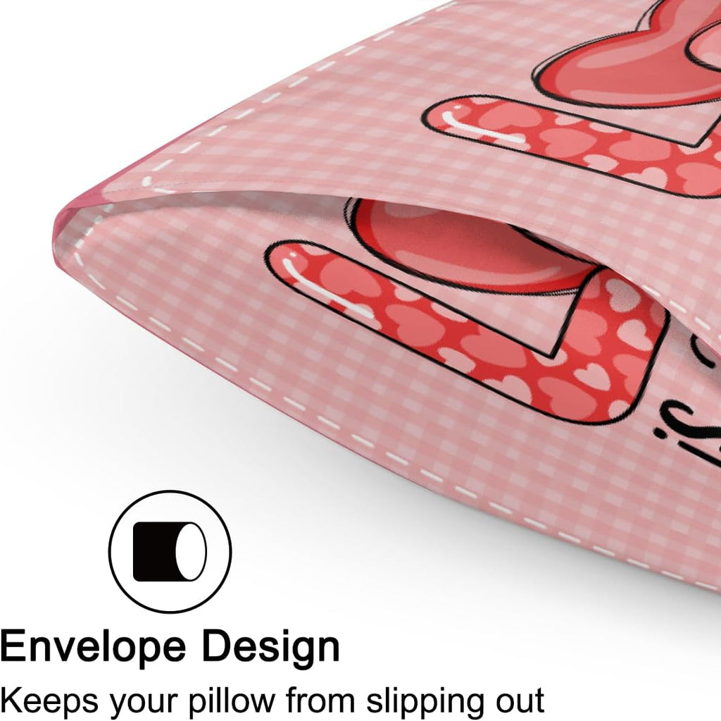 Valentine Pink Heart Satin Silk Pillowcase for Hair & Skin Pillow Cases Standard Size Soft Silk Pillow Case with Envelope Closure Satin…