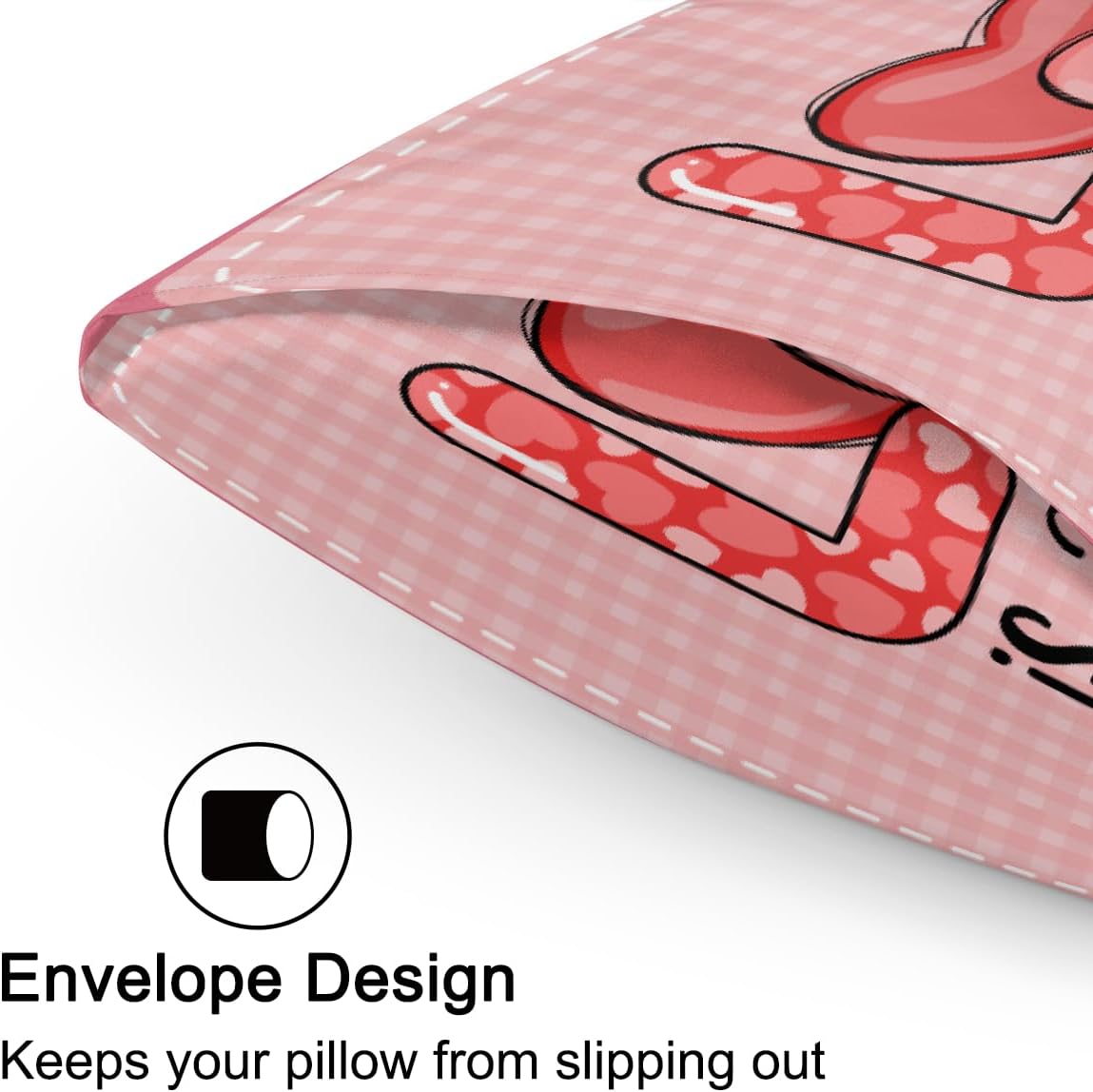 Valentine Pink Heart Satin Silk Pillowcase for Hair & Skin Pillow Cases Standard Size Soft Silk Pillow Case with Envelope Closure Satin…