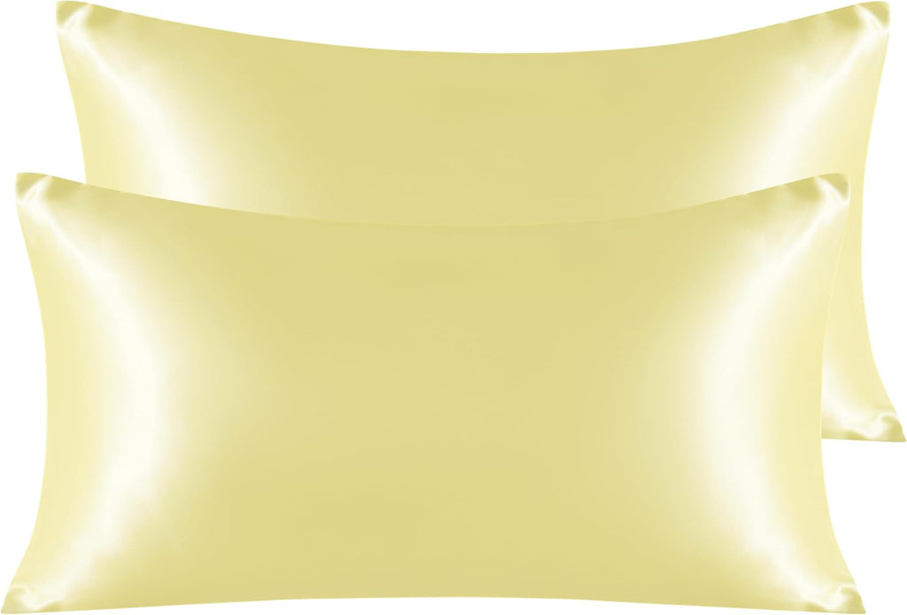 Ntbay 2 Pack Satin King Pillowcases for Hair and Skin, Luxurious and Silky Pillow Cases with Envelope Closure, 20x40 Inches, Light Yellow 2…