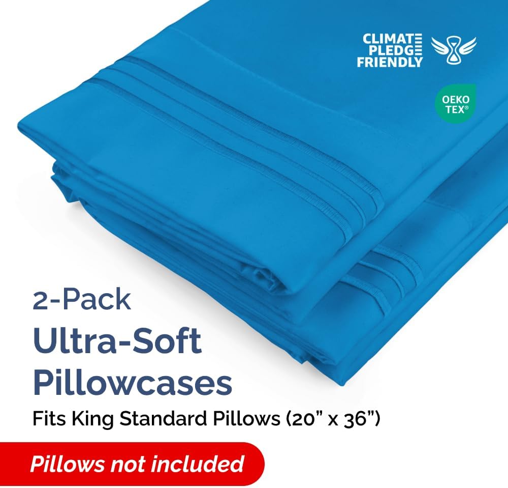King Standard Pillow Cases Set of 2 - Ultra-Soft Hotel Quality Pillowcase Covers - Comfy, Cozy & Fade Free - Wrinkle Resistant - Machine…