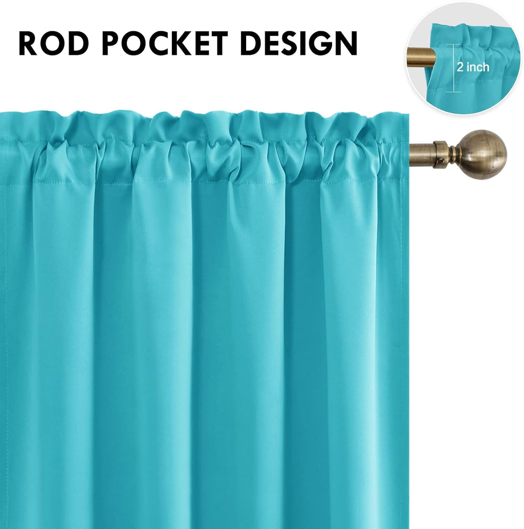 Dwcn Blackout Curtains Room Darkening Thermal Insulated Bedroom Curtains Window Curtain Panels, 52 x 84 inches Long, Set of 2 Turquoise Rod…