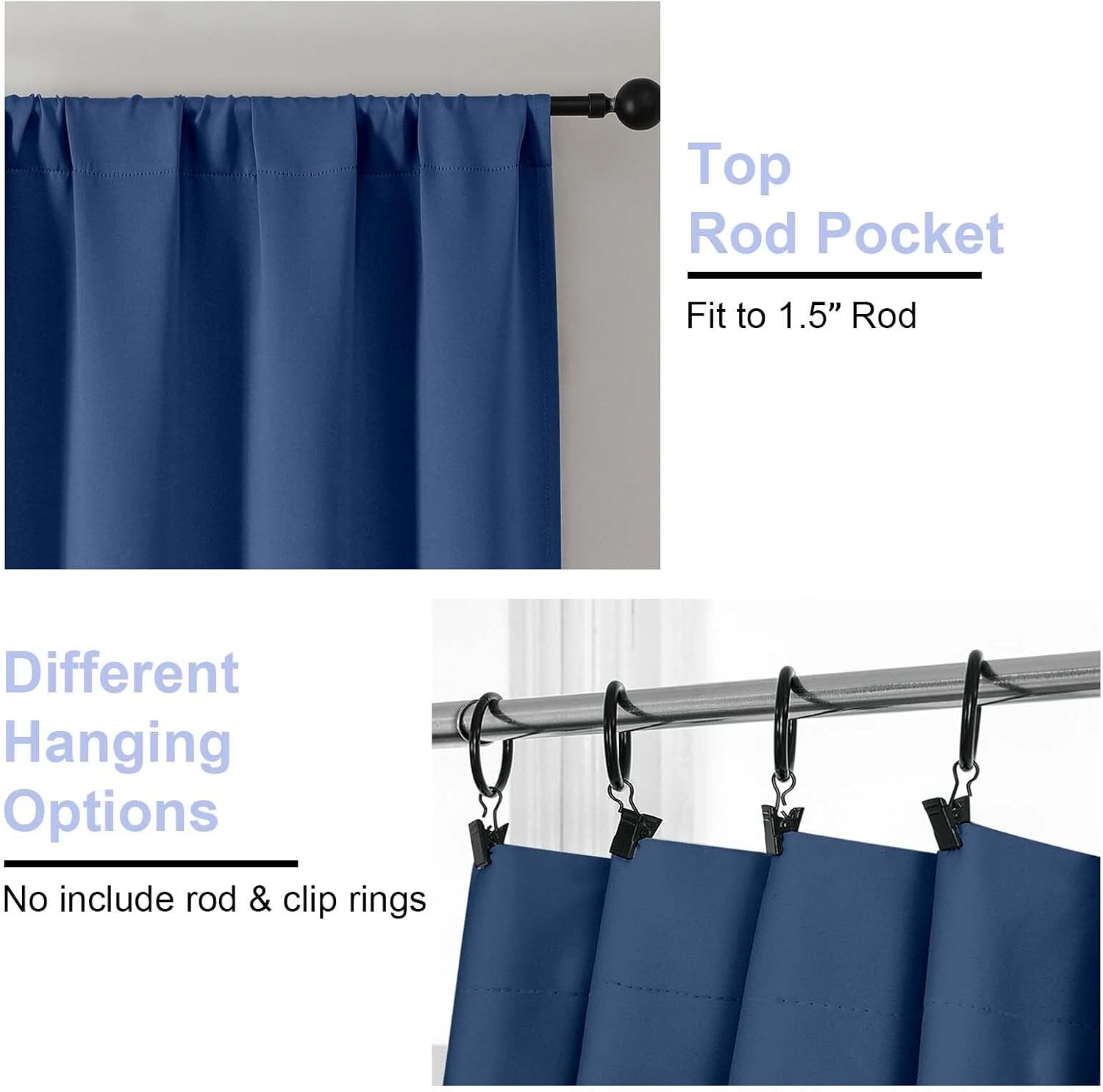 Simplebrand Ava Royal Blue Blackout Curtains for Bedroom 84 Inch Length 2 Panels Set, Solid Thermal Insulated Privacy Nursery Window Treatm…