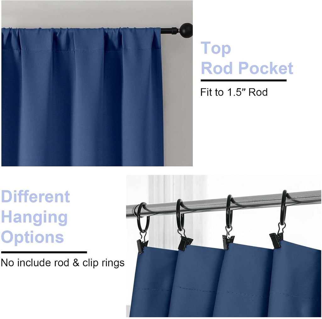 Simplebrand Ava Royal Blue Short Blackout Curtains for Bedroom 45 Inches Long 2 Panels Set, Solid Thermal Insulated, Energy Saving Window T…