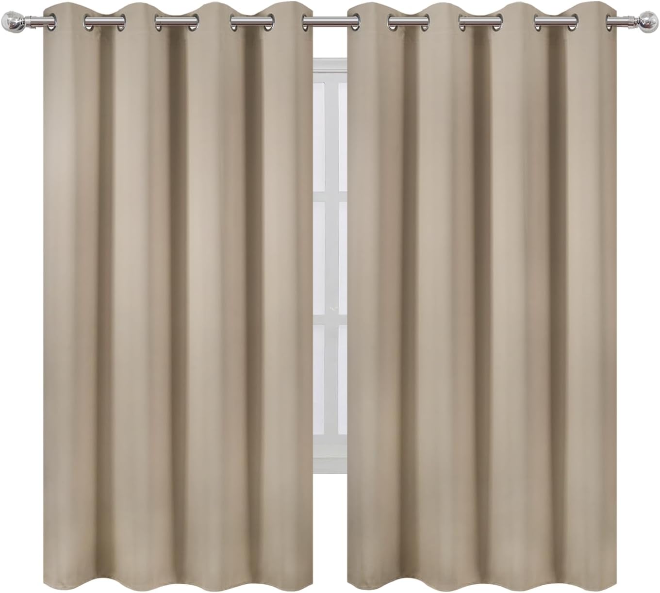 Lemomo Khaki Blackout Curtains 66 x 63 Inch Length/Set of 2 Curtain Panels/Thermal Insulated Room Darkening Blackout Curtains for Bedroom 6…