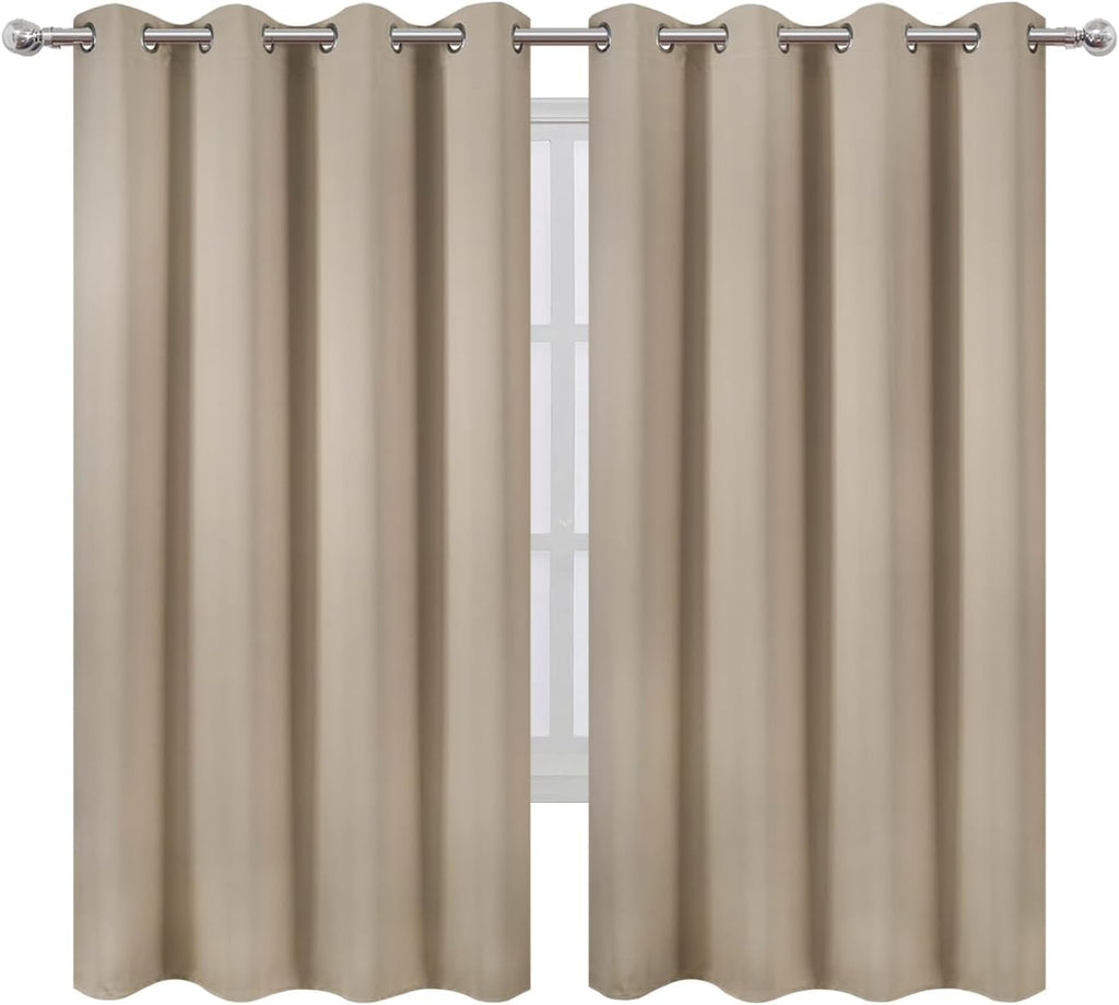 Lemomo Khaki Blackout Curtains 52 x 63 Inch Length/Set of 2 Curtain Panels/Thermal Insulated Room Darkening Curtains for Bedroom and Living…