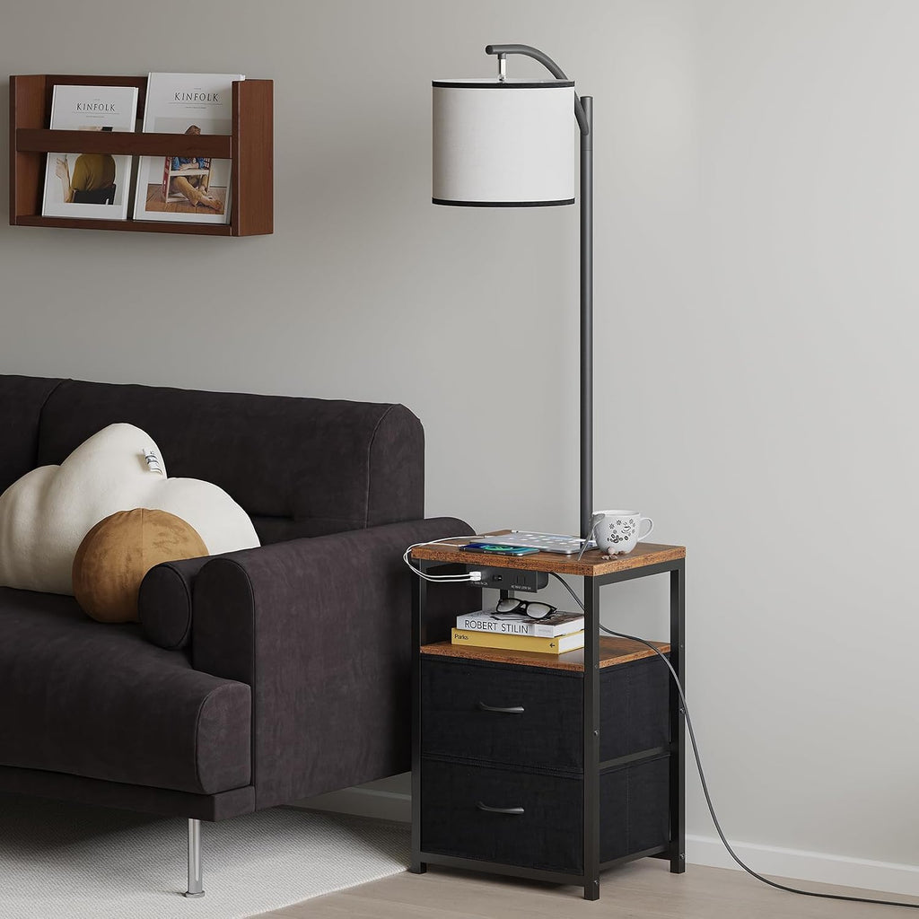 SUNMORY Floor Lamp with Table & 2 Drawers, Lamp with USB Port and Outlet, Nightstand with 3 Color Temperature Led Bulb Included, Floor…