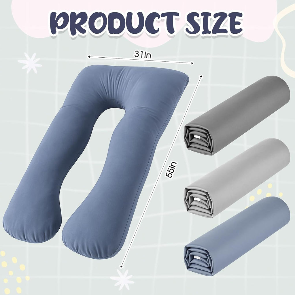 Hahafelt 3 Pcs U-Shaped Pregnancy Pillow Cover, Cotton Maternity, Soft Breathable Fit for 55"x31" Body Pillow (Bright Color, Cotton)