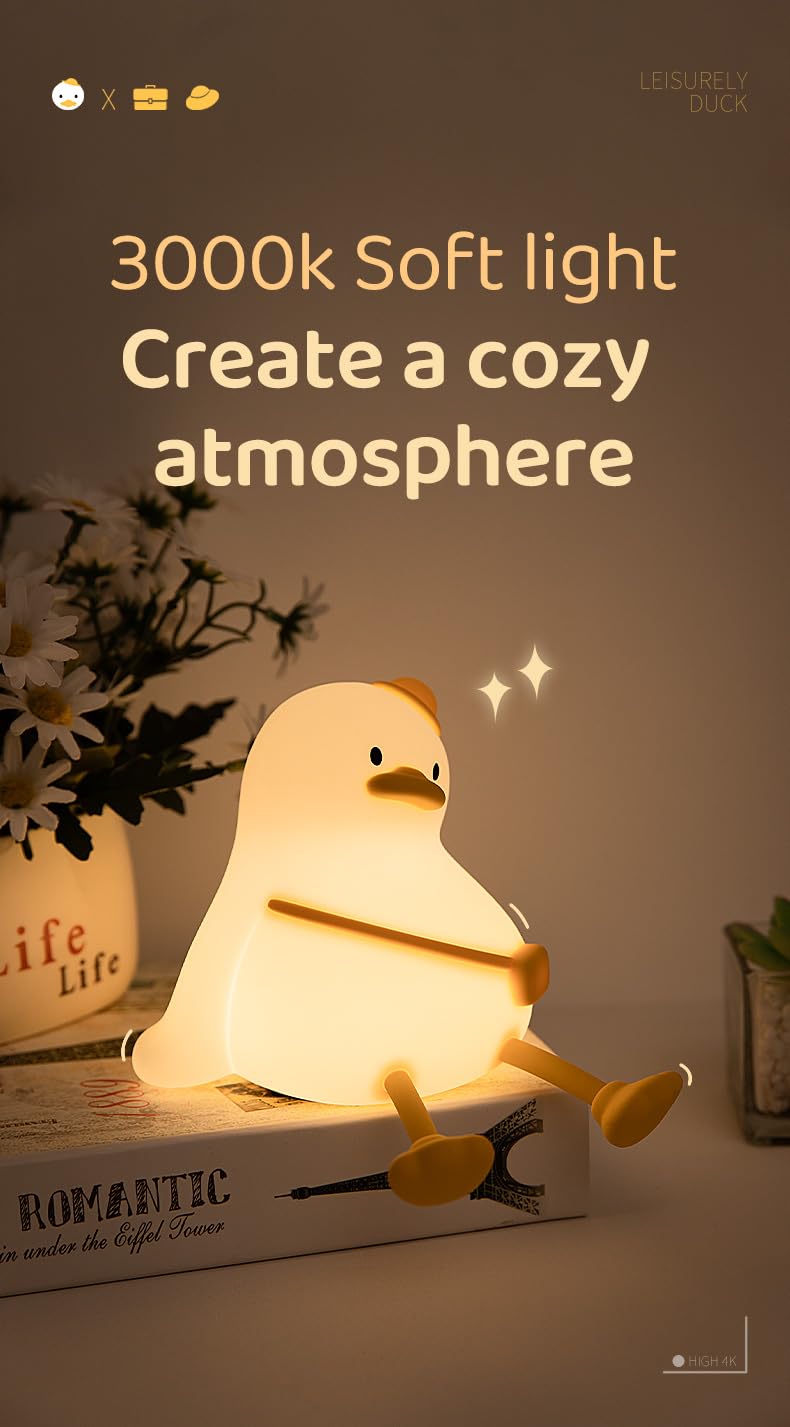 Atsuinightlight ATSUI Duck Night Light, Cute LED Squishy Novelty Animal Night Lamp, Food Grade Silicone, 3 Level Dimmable Rechargeable Nurs…