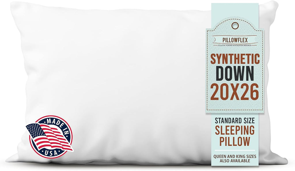 Pillowflex Synthetic Down Sleeping Pillows - Standard Size - Medium Firmness for Back, Side & Stomach Sleepers - Ideal for Standard Size Be…