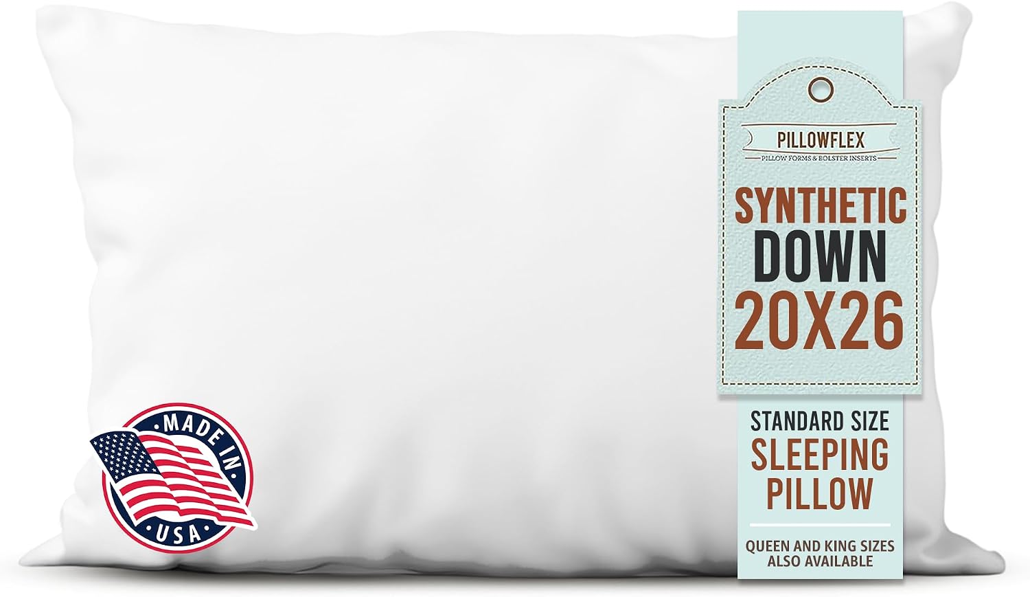 Pillowflex Synthetic Down Sleeping Pillows - Standard Size - Medium Firmness for Back, Side & Stomach Sleepers - Ideal for Standard Size Be…