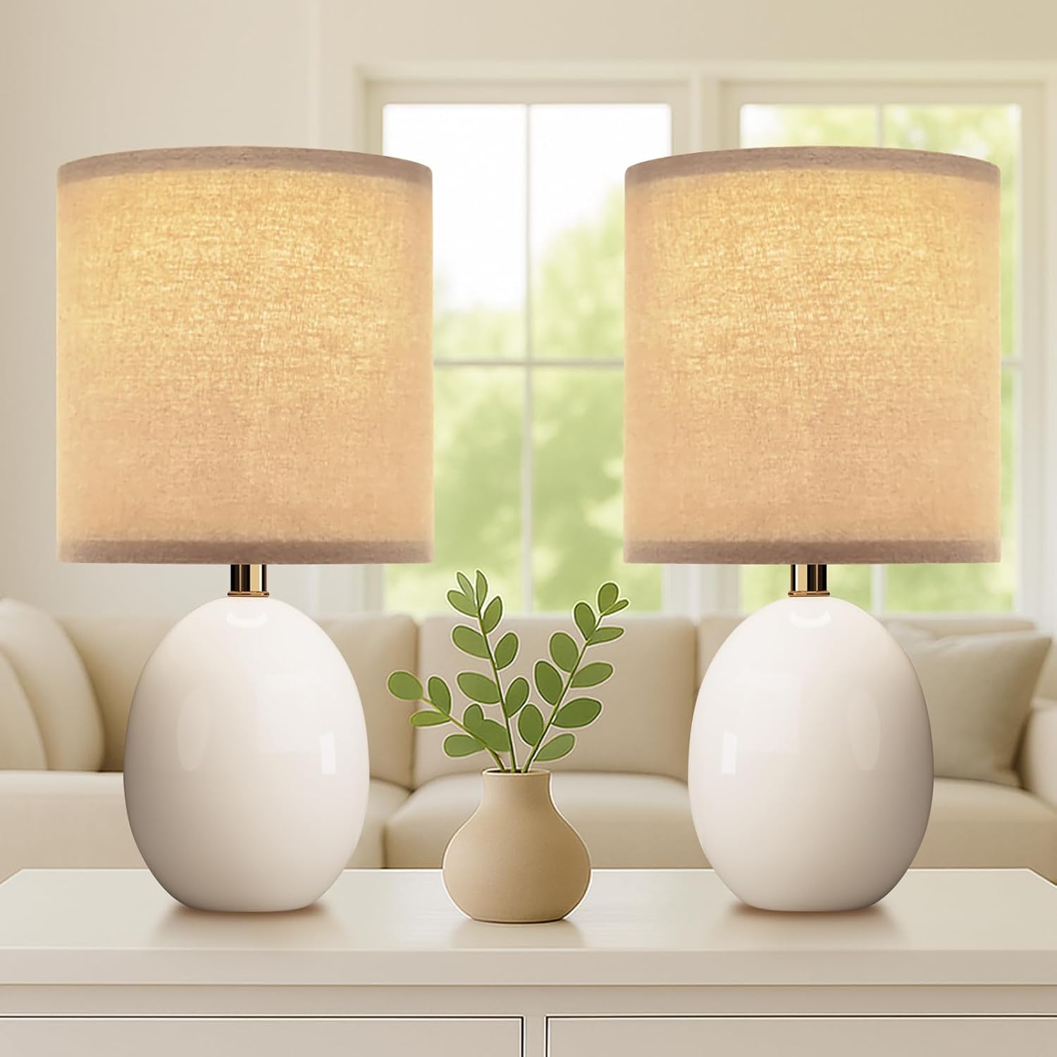 Dawnwake 17.3" Table Lamp Set of 2 for Living Room Bedroom, Bedside Lamps for Night Stands, Desk Nightstand Lamp Dimmable, Modern Linen…