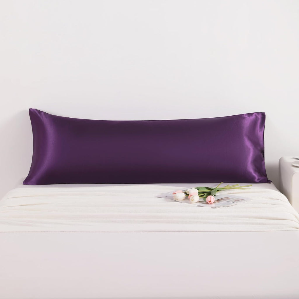 Ntbay Satin Body Pillowcase for Hair and Skin, Luxurious and Silky Pillow case with Envelope Closure, 20x54 Inches, Eggplant Purple 54 Inch…