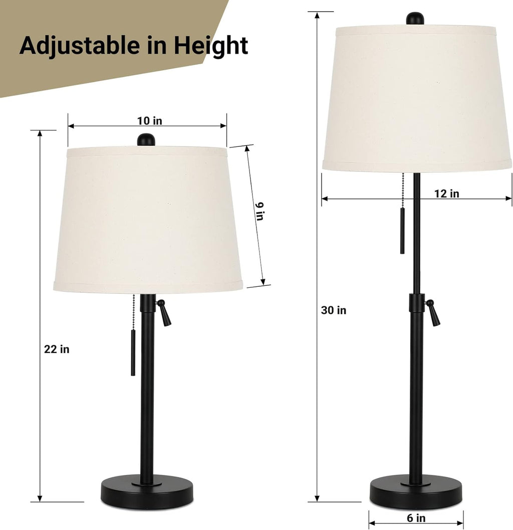Bedside Table Lamps Set of 2: Tall Black Table Lamps for Living Room End Table | Height Adjustable 3-Way Dimmable Nightstand Lamp with…