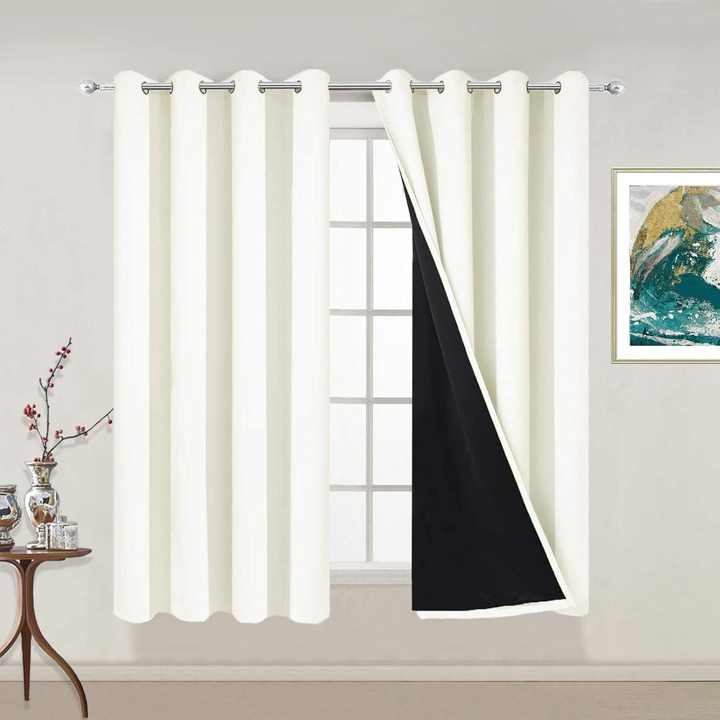 Yakamok 100% Blackout Curtains 54 Inches Long, 2 Thick Layers Thermal Insulated Blackout Curtains for Bedroom, Full Light Blocking Drapes w…