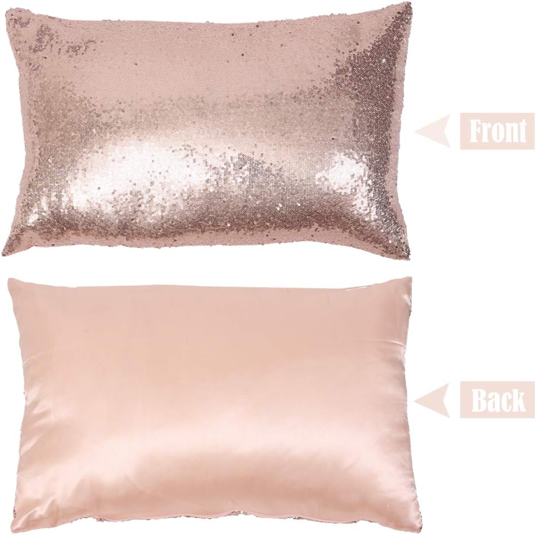 Eternal Beauty Set of 2 Sequin Decorative Pillow Cover Rose Gold Lumbar Pillow Covers for Couch Bed Lumbar Pillows 12 X 20 Inches