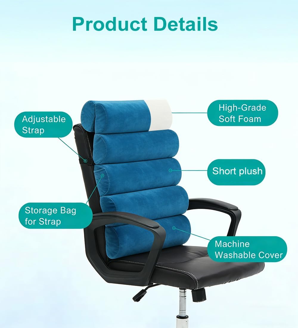 Givanlee Ergonomic Lumbar Support Pillow for High Back Office Chair - Adjustable 6 Semicircular Back Cushion, Backrest for Desk/Gaming Chair…