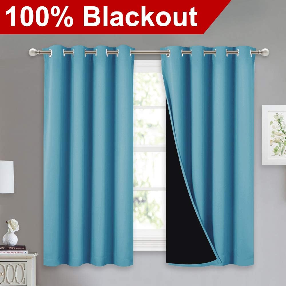 Nicetown 100% Blackout Curtains with Black Liners, Thermal Insulated Full Blackout 2-Layer Lined Drapes, Energy Efficiency Window Draperies…