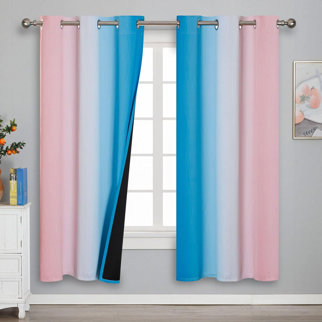 Estelartextiler Estelar Textiler Ombre Pink and Blue Blackout Curtains 72 Inch Length 2 Panels, Full Light Blocking Curtains for Bedroom, G…