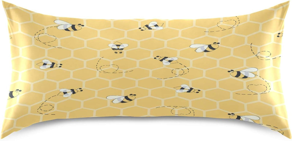 Satin Pillowcase for Hair and Skin Silkly Decorative Pillow Sham with Envelope Closure Pillow Cover (20x30in, Yellow Honeycomb Bee)