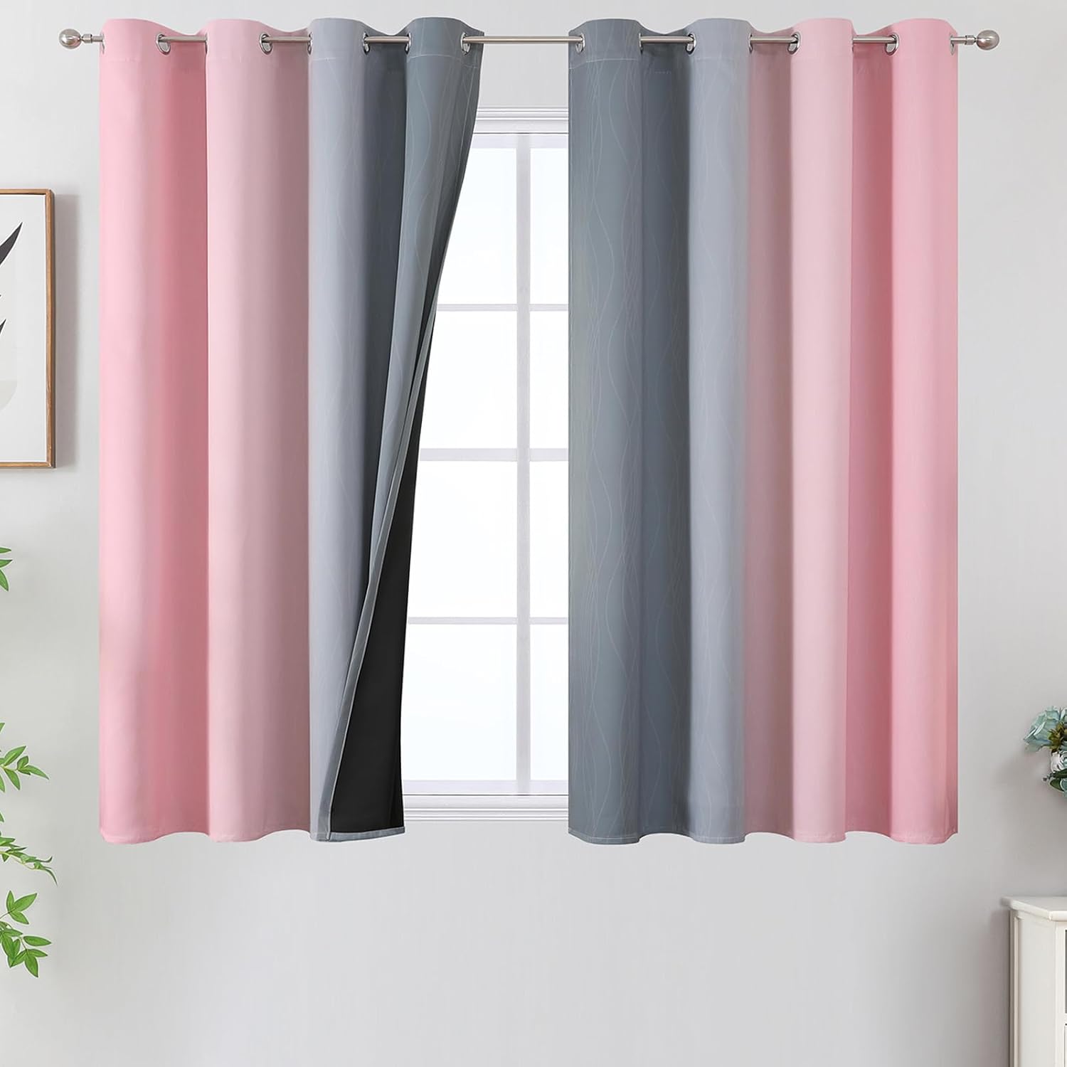 Estelartextiler Pink and Grey Blackout Curtains 54 inches Long, Ombre Full Room Darkening Window Curtains for Living Room, Grommet Thermal In…
