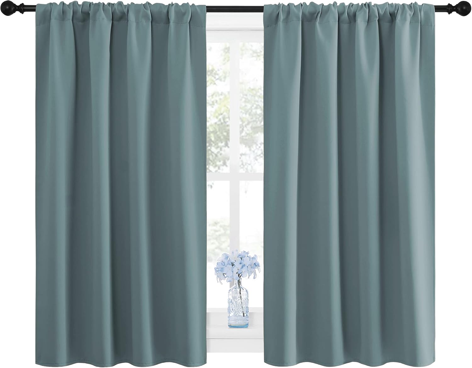 NICETOWN Greyish Blue Blackout Curtains Panels for Window, Thermal Insulated Rod Pocket Blackout Drapes/Draperies for Living Room (2…