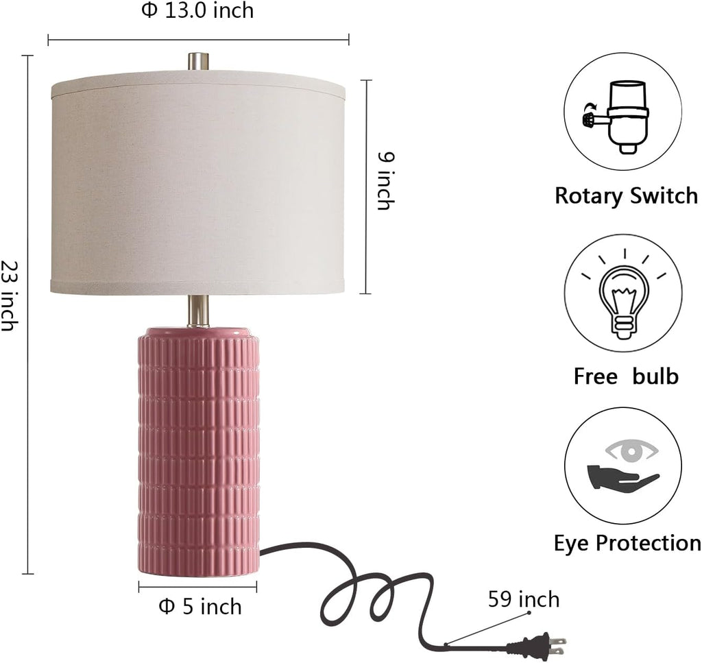 AIEAMPDO 23" Set of 2 Pink Ceramic Table Lamp for Living Room Bedroom, Modern Farmhouse Nightstand Desk Lamps for Dining Room Dresser End…