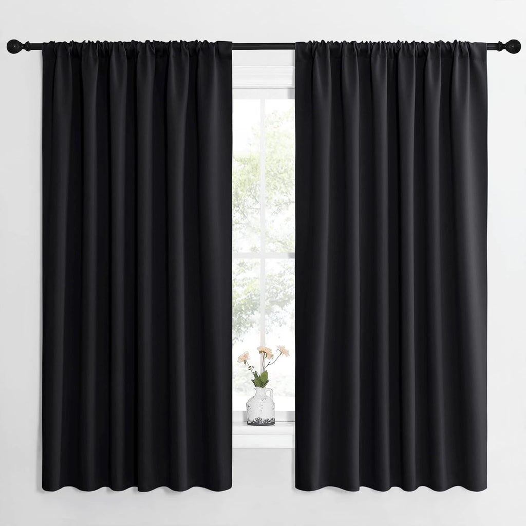 NICETOWN Halloween Black Blackout Curtain Blinds - Solid Thermal Insulated Window Treatment Blackout Drapes for Bedroom (2 Panels, 62…